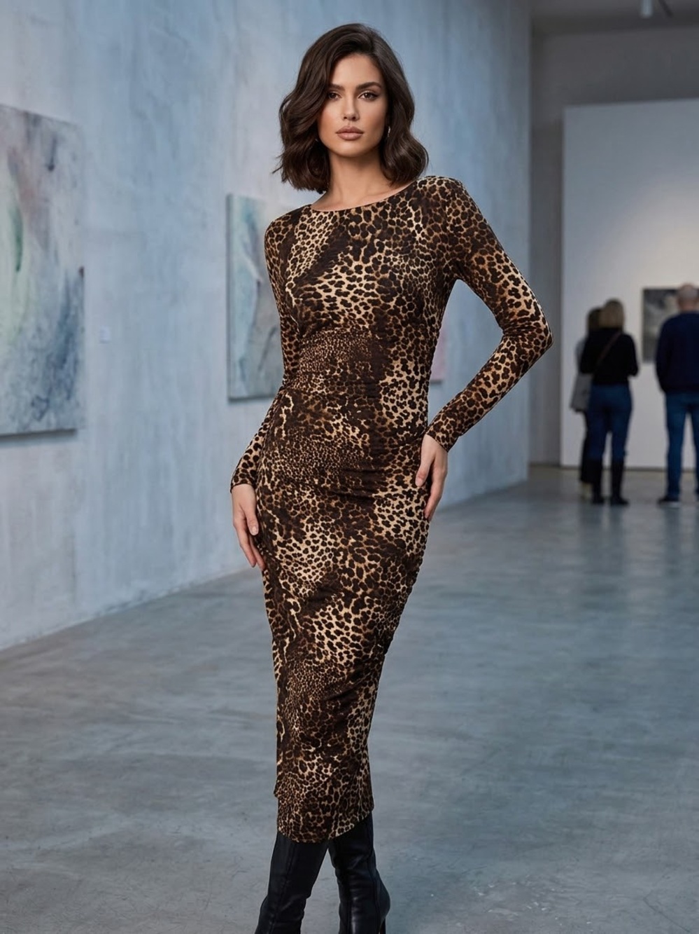 $98 NTW PHILOSOPHY Animal Leopard Print Bodycon Ruched Dress Women's Size L